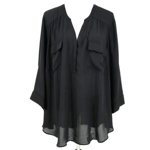 Torrid Top 4 Plus Size 4X Black Chiffon Harper Blouse Pockets Buttons Pullover